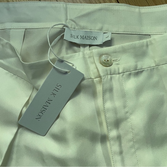 NWT Silk Maison White Slit Bell-bottom 100% Silk Pants - Size Large - Picture 10 of 11